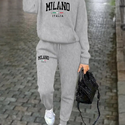 MILANO Pants Sets for Women Clothing High quality Sweatshirt Sweatpant Hoodie Suit 2 Piece Autumn Winter Outfits Woman Tracksuit