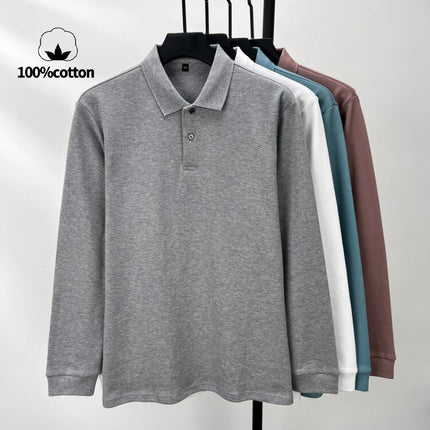 100% Cotton Polo Shirt, Four Seasons Universal  Leisure Long Sleeve, Breathable Lapels T-shirt, Perfect for Golf Sports Durable