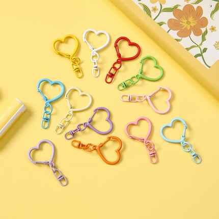 Colorful Heart Shaped Alloy Lobster Clasps with Swivel Hook, Openable Key Rings for Keychains, Backpack Charms & DIY Jewelry