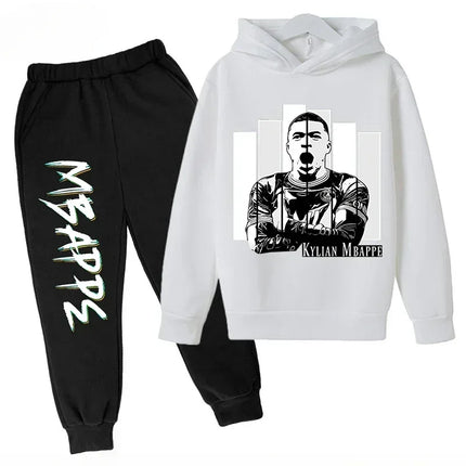 Spring Autumn Children's Hoodie Set Mbappe Print Plus Sweatshirt Pants Suits Sports Kid Tracksuit 2-piece Set Boys Girls Clothes