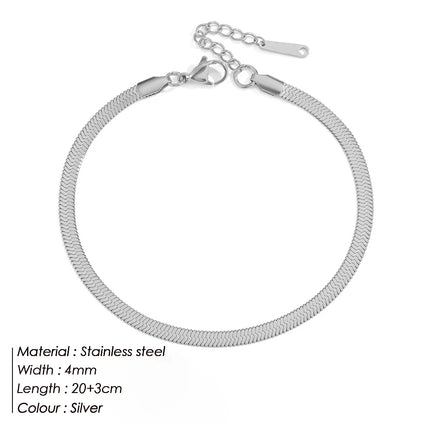 eManco 4MM Snake Chain Anklet Womens/Girls Beach Chain Stainless Steel Anklet Gift Non-Allergenic Drop/Wholesale