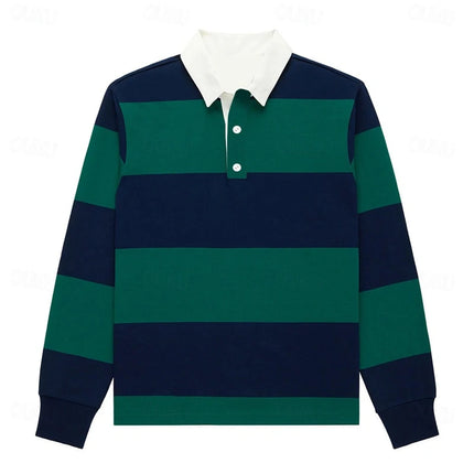 Simple Fashion Striped Polo Shirts For Men Casual Autumn Long Sleeve 3D Printed Golf Polo Shirt Loose Breathable Lapel Tops