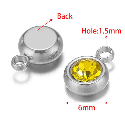 20pcs Stainless Steel 6mm Gold Rhinestone Beads Crystal Charms Zircon Pendants for DIY Necklace Bracelet Jewelry Making Findings