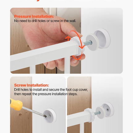 SucceBuy Baby Gate 28/30/36 Inches High Dog Gate Easy Step Walk Thru Child Pet Security Pressure Mount Kit Wall Cups Doorways
