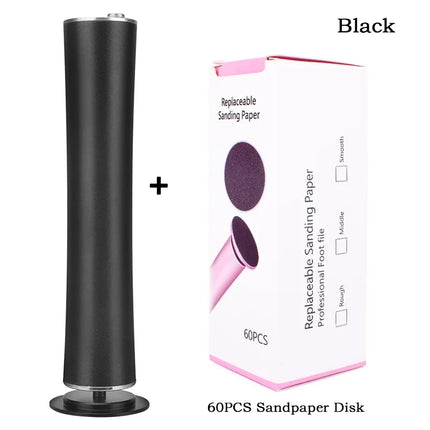Rechargeable Electric Foot File Callus Remover with 60 Sandpaper Disks Aluminum Pedicure Tool Cordless Foot Care Machine Black P