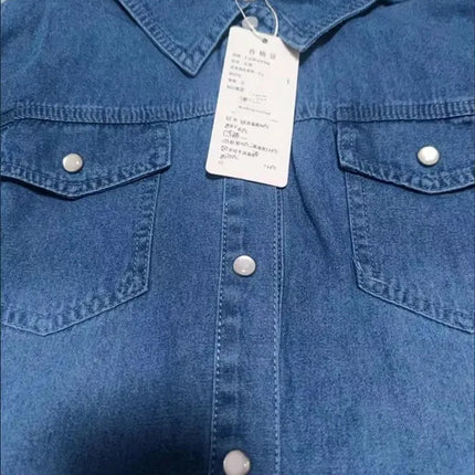 Slim Fit Mid-Length Long Sleeve Denim Shirt Women's Cotton Base Layer Shirt Autumn Winter Polo Collar Pocket Design Jeans Jacket