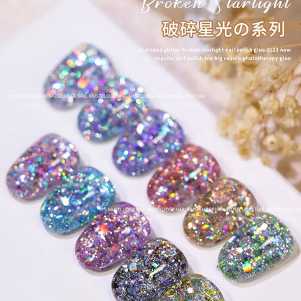 MUSELUOGE 12color Broken Starlight Glitter Gel Nail Polish Explosion-flash Semi Permanent Soak Off UV Nail Gel For Nail Salon