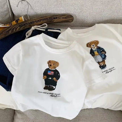 Children T-shirt with Added Sugar Summer New Product for Boys Girls Cartoon Teddy Bear Short Sleeved T Baby Cute Pattern