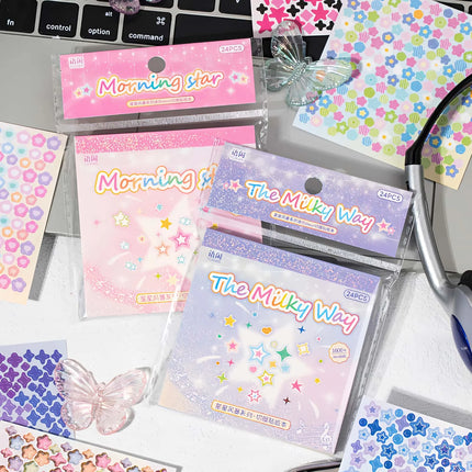 Starstorm 24 Sheet Holographic & Matte Mini Sticker Book 8x8cm Aesthetic Journaling Supplies Planner Scrapbooking Deco Stickers