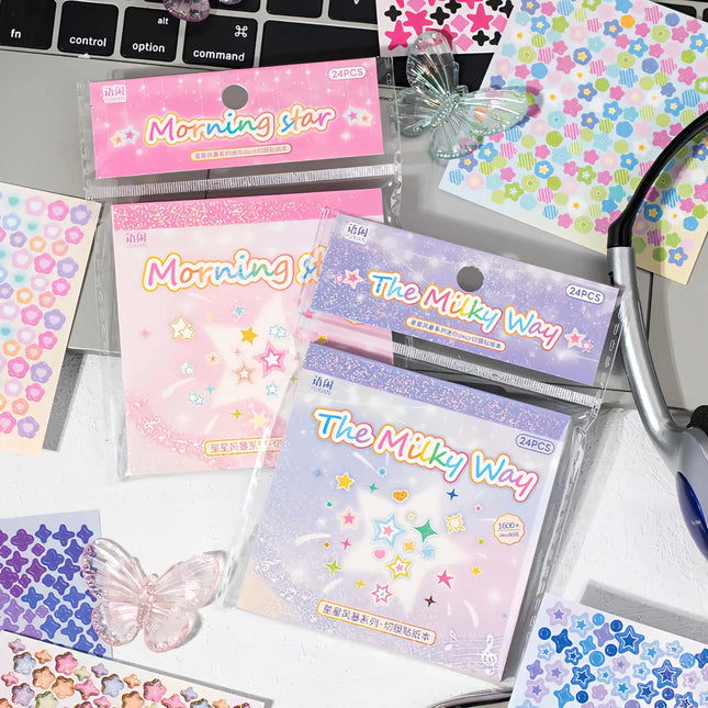 Starstorm 24 Sheet Holographic & Matte Mini Sticker Book 8x8cm Aesthetic Journaling Supplies Planner Scrapbooking Deco Stickers