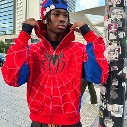 Y2k Retro Gothic America Spider Foaming 3d Print Hoodies Fashion Oversized Loose Full Zipper Hoodie Men Jacket Street Sweatshirt