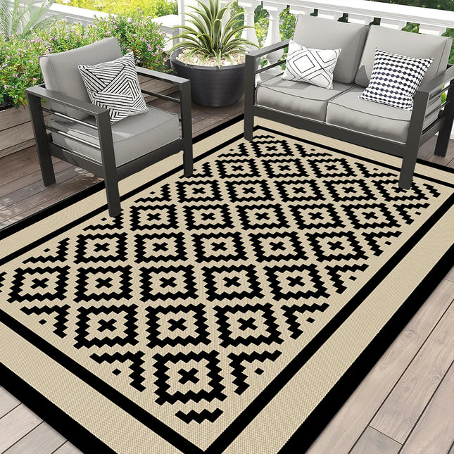 Double-Sided Outdoor Waterproof Reversible Mats Plastic Straw Patio Rugs Double Layer Woven Carpet PP Material Family Picnic Mat
