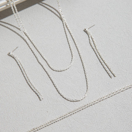 Set of Shiny Silver Plated Collarbone Chain Necklace Bracelet Jewelry, Women's Minimalist Starry Sky Accessories