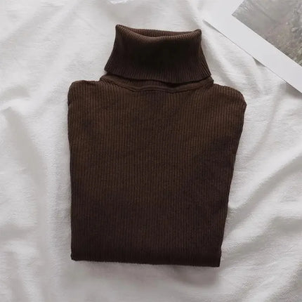 Korean High Collar Knitted Long Sleeve Base Shirt Pure Color Slimming Versatile Underwear Elegant Inner Long Top Women's Fashion