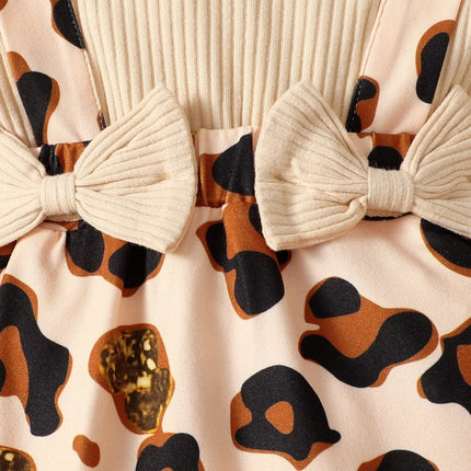 Baby Girl Leopard Print Ruffle Trim Bow Front Jumpsuit & Headband