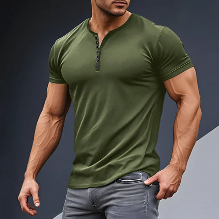 Summer Men's Fashion Outdoor High Street Style Solid Color Stand Collar Casual Loose Breathable Button Short Sleeve POLO Shirt