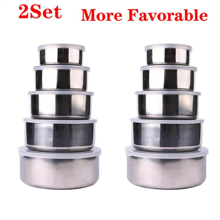 5Pcs Salad Mixing Bowl Set Stainless Steel Multipurpose Soup Basin 5 Sizes Nesting Bowls for Kitchen Cooking Baking Food Storage