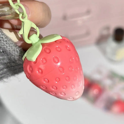 Keychain Strawberry Warm Change Lip Balm Moisturizing Anti-dry Nourishing Fruit Lipstick Pink Colored Lip Tint Makeup Lips Care