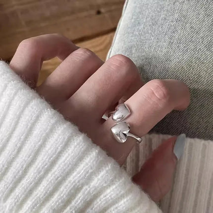 925 Sterling Silver Open Finger Ring Punk Heart Irregular Geometric Stackable For Women Girl Jewelry Gift Dropship Wholesale