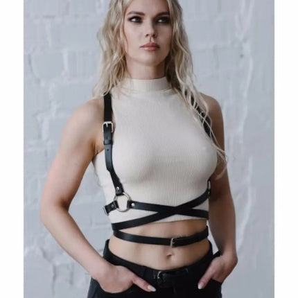 Fashion Belt Street Style Pu Leather Chest Harness Belt Punk Suspenders Decorative Waistband Gothic Clothing Accessories Women