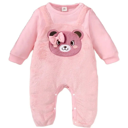 Baby Girl Romper Autumn&Winter Daily Bodysuit Pink Bear Print Long Sleeve Lovely Jumpsuit Clothing for Toddler Girl 3-24 Months