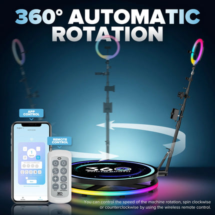 Rotating 360 Photo Booth Machine Selfie Stand App Control Freee Customize Logo With RGB Ring Light For Party Event With Case