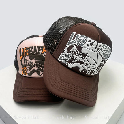New Unisex Japanese 3D Printed Letter Baseball Hats Sunshade Personal Breathable Hip-hop Trucker Caps Color Block Versatile Mesh