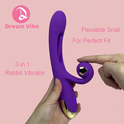 3 in 1  Snail Vibrator Flapping Tapping Tongue Flexiable Snail Penetration G Spot & Clitorial Sex Toy for Women Pleasure 18+ Toy