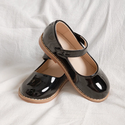KIDSUN Black Fashion Children's Shoes Girl Formal Buckle Rubber Sole Leather Princess Dress Shoes Classic Size 21-32
