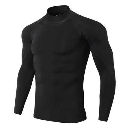 Men's Workout Compression Shirt Turtleneck Long Sleeve Rash Guard Gym Base Layer Athletic Undershirt Gear Sports Shirt