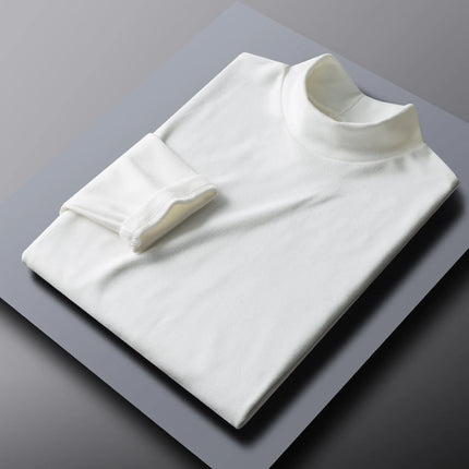 2026 Spring New Men's Turtleneck T-shirt Long Sleeve Slim Fit Solid Color High Elastic Bottoming Pullovers Basic Style Male Tops