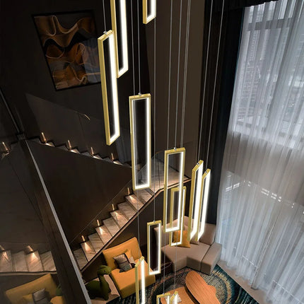 Minimalist Staircase Chandeliers Modern Lighting Fixtures in Loft Apartments Square LED Pendant Lamp Hall Hanging Chandelier