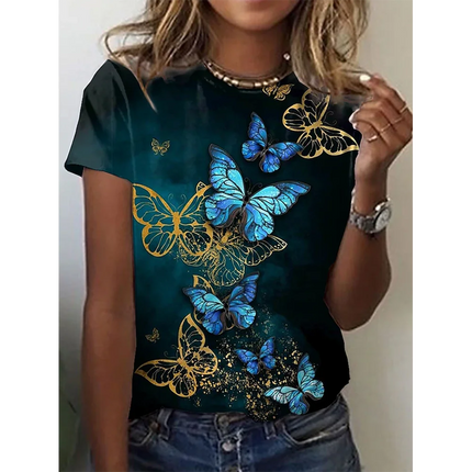 2024 New O-Neck 3d Butterfly Print T Shirt Women's T-shirt Summer Fashion Short Sleeve Tops Oversized Summer Top Female Clothing