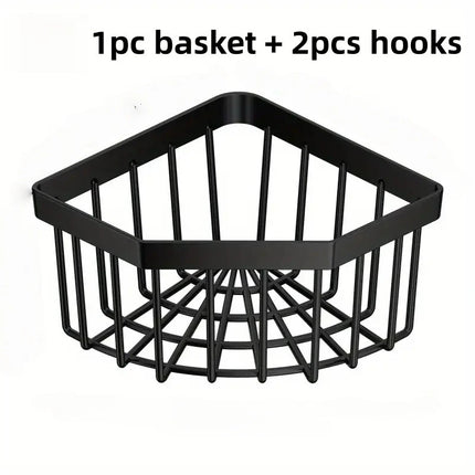 Triangle Sink Draining Rack Set (One Draining Basket + Two Hooks) Is a Space-Saving Storage Solution for Kitchen,Easy to Clean