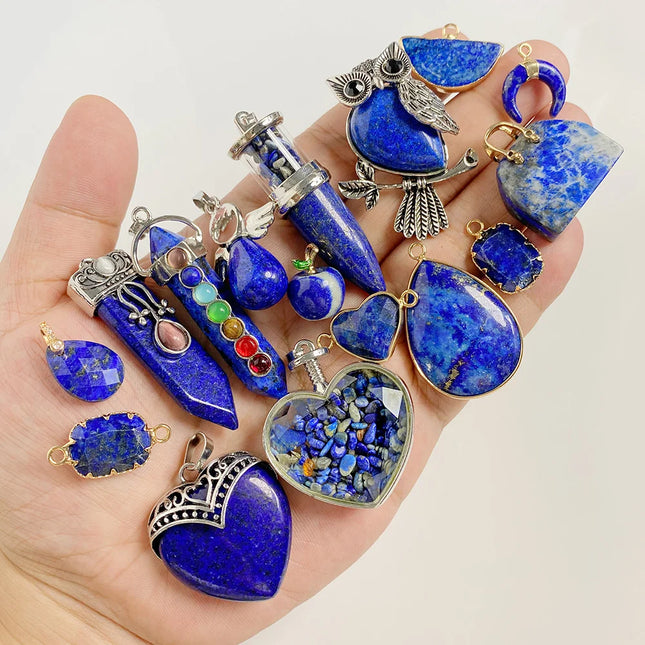 Blue Lapis Lazuli Pendant Gems Cross Hand Oval Shape Natural Stone Lapis Lazuli Charms for Jewelry Making Necklace DIY Bracelet