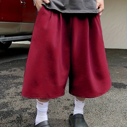 Men Solid Color Casual Capri Shorts Loose Wide Leg Baggy Mid Length Streetwear Daily Sports Pants