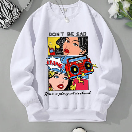 Cartoon Beauty Printing Sweatshirts For Womens Casual Comfortable Crewneck Hoodies Loose Fleece Warm Sportswear Clothes