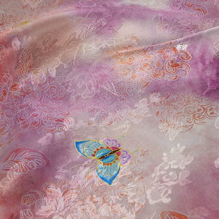 Butterfly Xiangyunsha Fabric Blush Pink Floral Jacquard Hualuo Silk Chinese Knot Dress Skirt Material for Designer Sewing Cloth