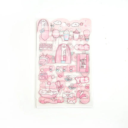 Kawai 4Pcs Pink PET Decorative  Stickers Pack Scrapbooking Stationery School Supplies Korean Stickers