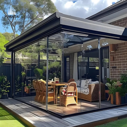 Modern Waterproof Outdoor Aluminum Sunroom With Double Layer Tempered Glass Sloped Roof Suitable For Hotel Villa Garden PatioUse