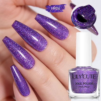LILYCUTE 7ml Nail Polish Holographic Reflective Colorful Shining Effec Manicure Nail Art Varnish No Need Lamp Air Dry