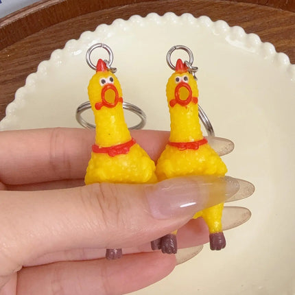 Yellow Shrilling Chicken Keychains Creative Mini Rubber Squeeze Screaming Chicken Key Chains Funny Bag Pendant Decor Keyrings