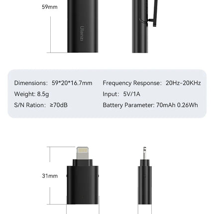 Ulanzi VM-10 Wireless Lavalier Microphone Portable Audio Video Recording Mic For iPhone 16 15 14 Android Live Broadcast Gaming