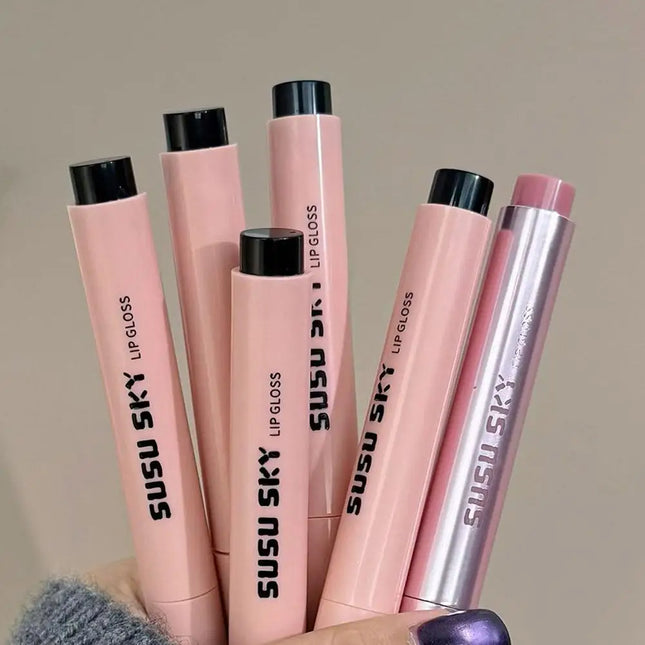 Pearlescent Pink Glitter Solid Lip Gloss Moisturizing Nourishing Water-gloss Crystal Mirror Glass Lip Tint Lipstick Pen Makeup