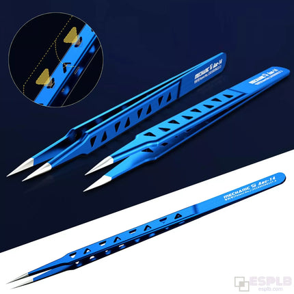 Mechanic 160mm High Precision Non-Magnetic Stainless Steel Tweezers 0.25mm Thin Tip of 0.008mm Flying Line for Industrial Repair