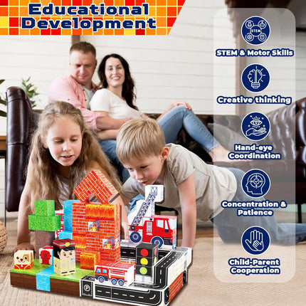 Magnetic Blocks Fire Truck Set 100 Pcs, Educational STEM Building Toy for Kids Gift