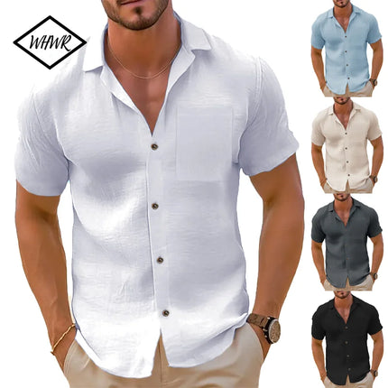 Men's Casual Button Down Shirts Short Sleeve Textured Summer Beach Shirt Cuban Vacation Shirts with Pocket S-XXXL