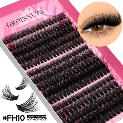 GROINNEYA Lash Clusters DIY Fluffy Lashes Mixed Tray Individual Lashes Natural Volume Cluster Eyelashes Extension Makeup