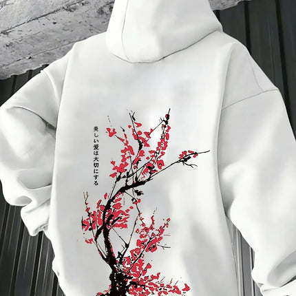 Autumn Winter Viral Korean Streetwear Double Sided Plum Blossom Kanji Print Hoodie Y2K Harajuku Aesthetic Long Sleeve Pullover