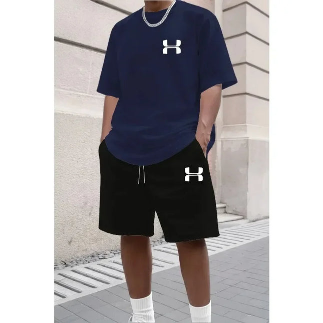 Men's Summer Casual Sporty Suit Set Short Sleeve Shirt Sports Shorts Two Piece Active Wear Gym Fitness Tracksuit Clothing Sets
